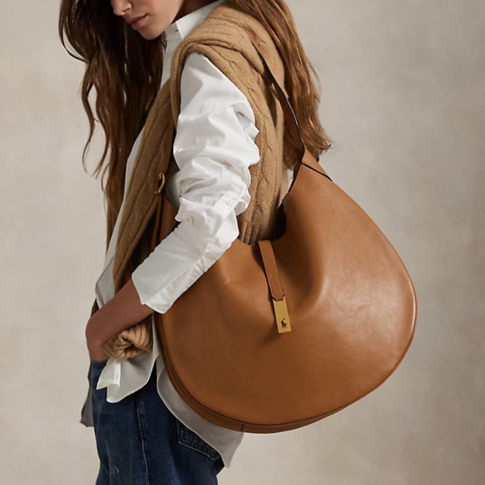 Ralph Lauren Cognac Leather Hobo Shoulder Bag - Picture 3 of 9